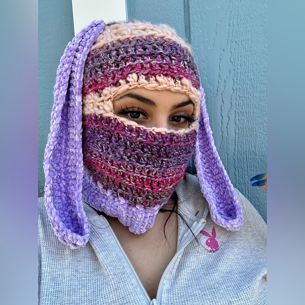 Handmade crochet bunny ski mask